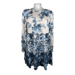 Penelope Rose Tiered‎ Floral Mini Dress Size XL Pink Navy Blue Cottagecore